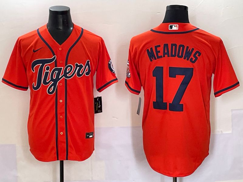 Men 2025 Detroit Tigers 17 Meadows Orange Game Nike MLB Jersey style 1